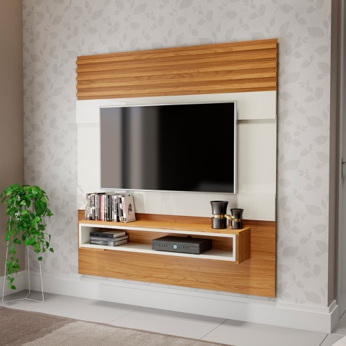 Painel para TV Até 55 Polegadas 1 Nicho Ripado Off White/Freijó - Dalla Costa