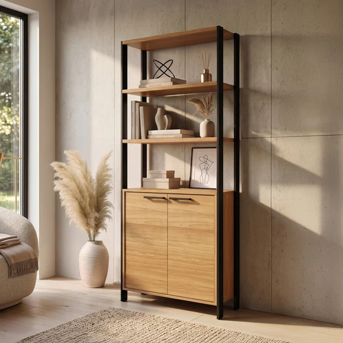 Estante Industrial 73cm 1 Torre com 2 Portas Freijó/Preto Fosco