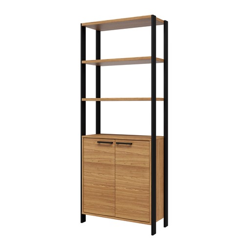 Estante Industrial 73cm 1 Torre com 2 Portas Freijó/Preto Fosco