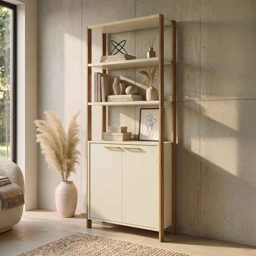 Estante Industrial 73cm 1 Torre com 2 Portas Off White/Freijó