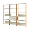 Conjunto de Estantes Industriais 219cm com 3 Torres e 2 Gavetas - Off White/Freijó
