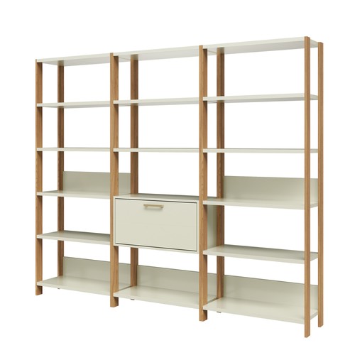 Conjunto de Estantes Industriais 219cm com 3 Torres e 1 Basculante - Off White/Freijó