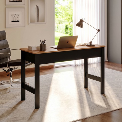 Mesa de Escritório Industrial 120cm com 1 Gaveta e Cantos Arredondados - Freijó/Preto Fosco