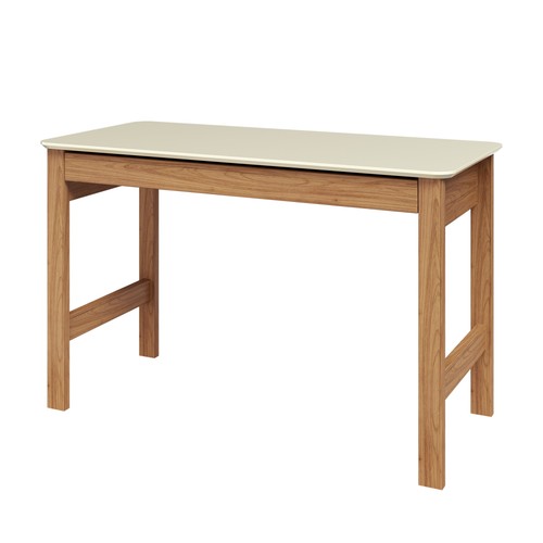 Mesa de Escritório Industrial 120cm com 1 Gaveta e Cantos Arredondados - Off White/Freijó