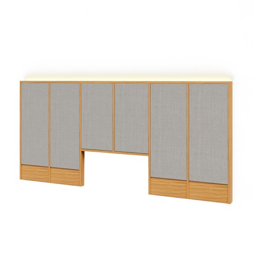 Cabeceira Almofadada 279cm com Led - Carvalho Rosé/Linho Cinza Claro