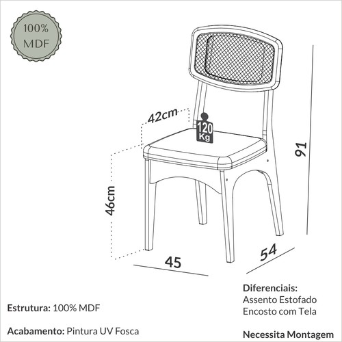 Kit 2 Cadeiras Mdf Retrô com Encosto em Tela Sintética - Carvalho Rosé/Bege Claro
