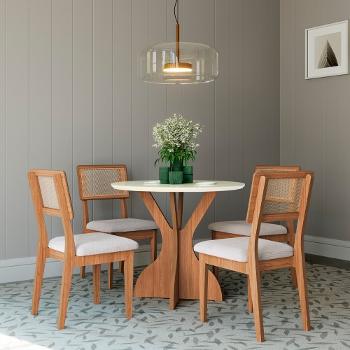 Mesa de Jantar Redonda 4 Lugares Basic Off White/Freijó - Dalla Costa