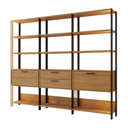 Estante para Livros 2 Portas 2 Gavetas Industrial Fita Led Freijó/Preto - Dalla Costa