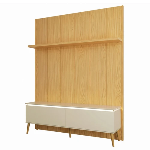 Rack Painel 192cm 2 Portas Basculantes Led - Carvalho Rosé/Off White Fosco