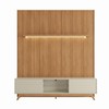 Rack Painel 224cm com Prateleira Led e 2 Portas de Correr Ripadas - Off White/Freijó