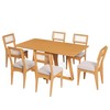 Conjunto Sala de Jantar Mesa 160cm com 6 Cadeiras Palha Sintética 100% Mdf Carvalho Rosé/Bege Claro
