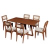 Conjunto Sala de Jantar Mesa 160cm com 6 Cadeiras Palha Sintética 100% Mdf Pinhão/Bege Claro