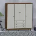 Guarda Roupa Casal Vintage 4 Portas 3 Gavetas Conhaque/Carvalho/Off White - Olivar Móveis