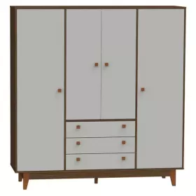 Guarda Roupa Casal Vintage 4 Portas 3 Gavetas Conhaque/Carvalho/Off White - Olivar Móveis