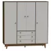 Guarda Roupa Casal Vintage 4 Portas 3 Gavetas Conhaque/Carvalho/Off White - Olivar Móveis