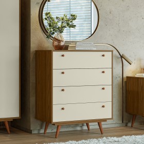 Comoda Retro 35 4 Gavetas Conhaque/Carvalho/Off White - Olivar Móveis