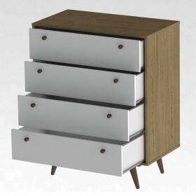 Comoda Retro 35 4 Gavetas Rustik Carvalho/Branco - Olivar Móveis