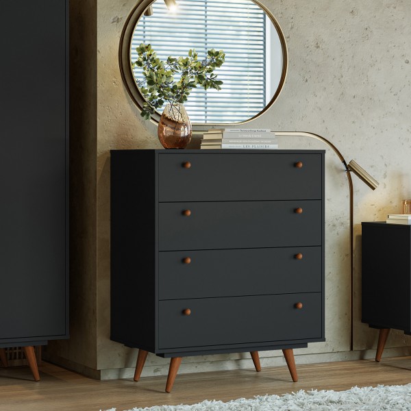 Comoda Retro 35 4 Gavetas Preto - Olivar Móveis