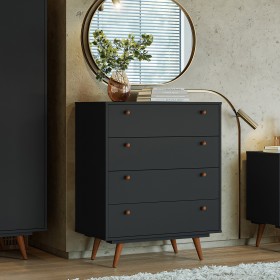 Comoda Retro 35 4 Gavetas Preto - Olivar Móveis