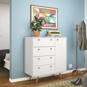 Comoda Sapateira Retro 30 1 Porta 4 Gavetas Branco - Olivar Móveis