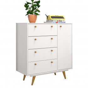 Comoda Sapateira Retro 30 1 Porta 4 Gavetas Branco - Olivar Móveis