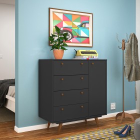 Comoda Sapateira Retro 30 1 Porta 4 Gavetas Preto - Olivar Móveis