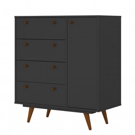 Comoda Sapateira Retro 30 1 Porta 4 Gavetas Preto - Olivar Móveis