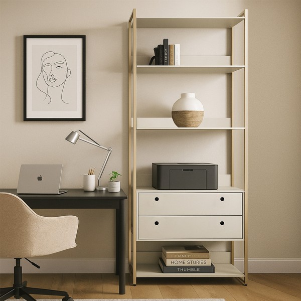 Closet Industrial Estante 2 Gavetas 5 Prateleiras Off White - Olivar Móveis