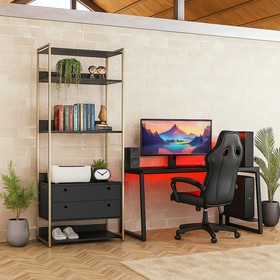 Closet Industrial Estante 2 Gavetas 5 Prateleiras Preto - Olivar Móveis