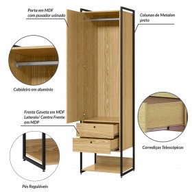 Closet Industrial Olivar 1 Porta 4 Gavetas Pinus - Olivar Móveis