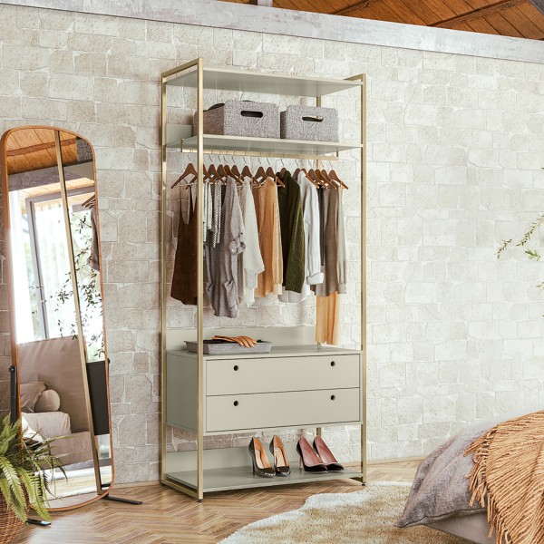 Guarda-Roupa Closet Industrial Olivar com Cabideiro 2 Gavetas 89cm - Off White