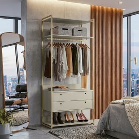 Guarda-Roupa Closet Industrial Olivar com Cabideiro 2 Gavetas 89cm - Off White