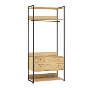 Guarda-Roupa Closet Industrial Olivar com Cabideiro 2 Gavetas 89cm - Pinus