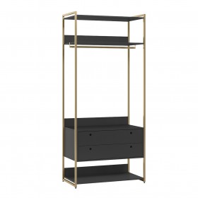 Guarda-Roupa Closet Industrial Olivar com Cabideiro 2 Gavetas 89cm - Preto
