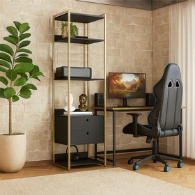 Closet Estante Industrial 2 Gavetas 5 Prateleiras Preto - Olivar Móveis