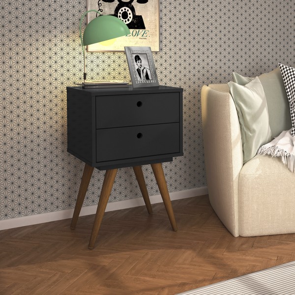 Mesa de Cabeceira Retro 50 2 Gavetas Preto - Olivar Móveis