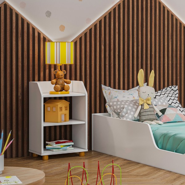 Mesa de Cabeceira Montessoriana 3 Prateleiras Branco - Olivar Móveis