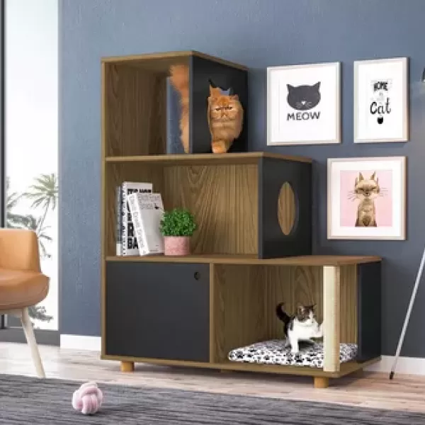 Estante Pet Siames 1 Porta 4 Prateleiras Mel/Freijó/Preto - Olivar Móveis