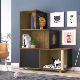 Estante Pet Siames 1 Porta 4 Prateleiras Mel/Freijó/Preto - Olivar Móveis