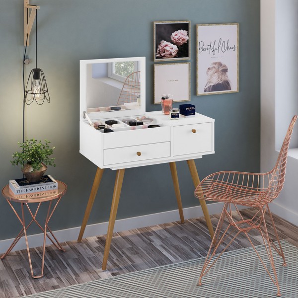 Penteadeira Retro Cristal 2 Gavetas Branco - Olivar Móveis