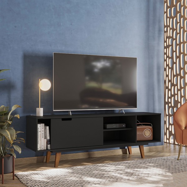 Rack Vintage óregon Até 60 Polegadas 1 Porta Preto - Olivar Móveis