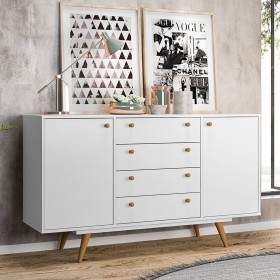 Buffet Retro California 2 Portas 4 Gavetas Branco - Olivar Móveis