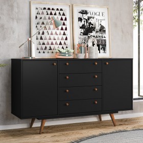 Buffet Retro California 2 Portas 4 Gavetas Preto - Olivar Móveis