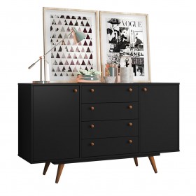 Buffet Retro California 2 Portas 4 Gavetas Preto - Olivar Móveis