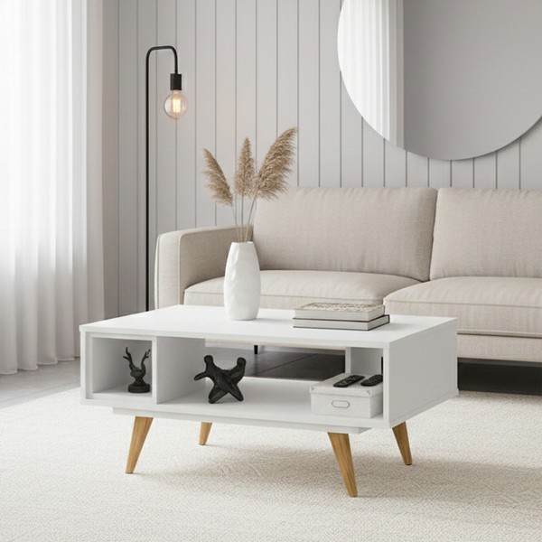 Mesa Centro Retro 45 2 Nichos Branco - Olivar Móveis