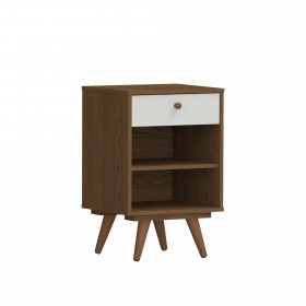 Mesa de Cabeceira Retro Plus 1 Gaveta Conhaque/Carvalho/Off White - Olivar Móveis