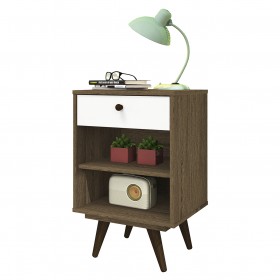 Mesa de Cabeceira Retro Plus 1 Gaveta Rustik Carvalho/Branco - Olivar Móveis
