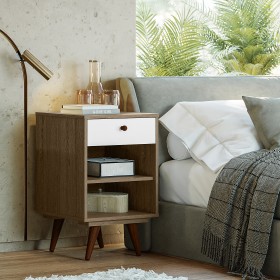 Mesa de Cabeceira Retro Plus 1 Gaveta Rustik Carvalho/Branco - Olivar Móveis
