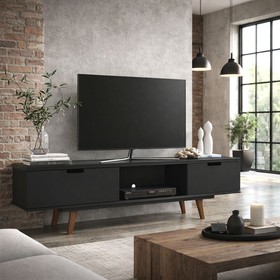 Rack Retrô Vintage Box Até 65 Polegadas 2 Gavetas Preto - Olivar Móveis