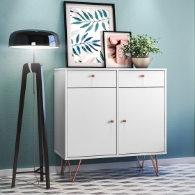 Aparador Retro Metal Onix 2 Portas 2 Gavetas Branco - Olivar Móveis